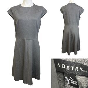 NDSTRY dress L gray cap sleeve a line knee length stretch office church nwt